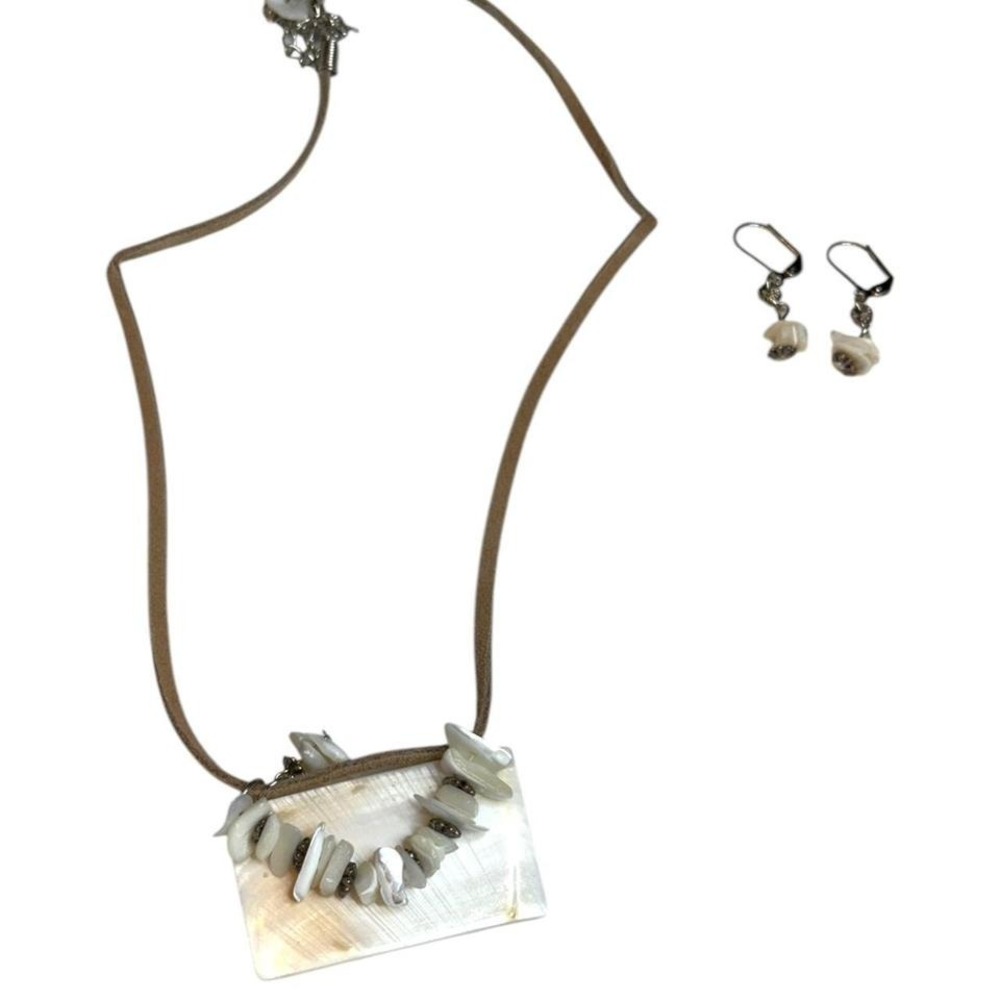 Boho Square shell necklace‎ and earrings